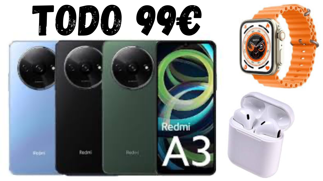 Oferta pack movil.                  1-smartphone Redmi A3.        1-reloj smart Watch               1-auriculares inalambricos